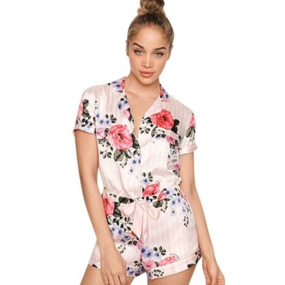 Victoria's Secret Pink Floral Satin Short Pajama Romper